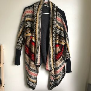 Mixed material heavy cardigan